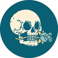 iconic tattoo style image of a skull and rose vector