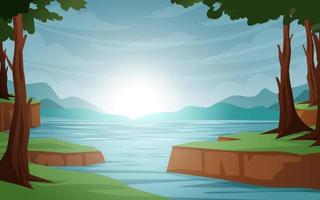 Forest background with lake view vector