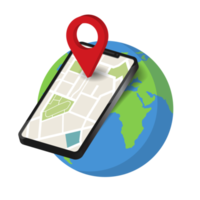 ícone de pino de localização do smartphone na terra.