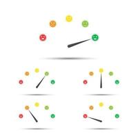 Vector illustration of rating customer satisfaction meter, different colors from red to green with colored smiles, simple tachometers, speedometers and indicators with emoticons