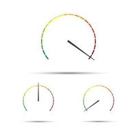 conjunto de tacómetros vectoriales simples con indicadores en parte roja, amarilla y verde, icono de velocímetro, símbolo de medición de rendimiento aislado en fondo blanco vector