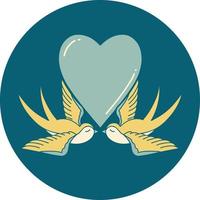 iconic tattoo style image of swallows and a heart vector