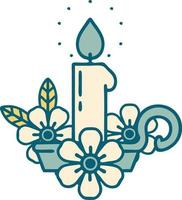 iconic tattoo style image of a candle holder vector