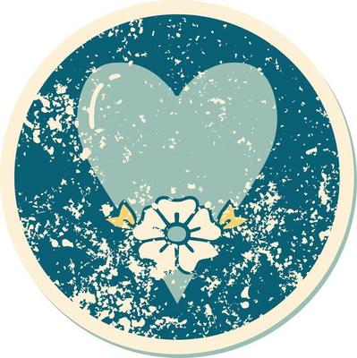 distressed sticker tattoo style icon of a heart and flower