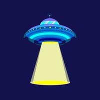 UFO flying saucer on a dark background. Stock vector illustration.