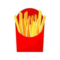 French fries in fast food packaging isolated on white background. Vector stock illustration.