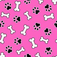 Black footprints of a dog and bone on a pink background seamless pattern. Design for pet supplies, fabric, packaging, paper. Vector stock illustration.