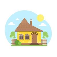 Facade of a residential building, cottage house in a flat style. Vector stock illustration.