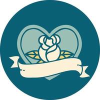 tattoo style icon of a heart rose and banner vector