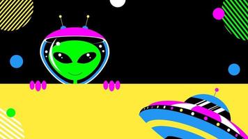 Alien and spacecraft banner with copy space. World UFO Day. Vector stock illustration.