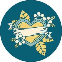 tattoo style icon of a heart and banner vector