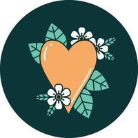 tattoo style icon of a botanical heart vector