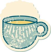 distressed sticker tattoo style icon of cup of coffee vector