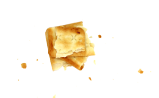 whole wheat cracker and broken crushed on transparent background , top view png file