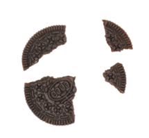 Sandwich chocolate cookies with a sweet cream with crumbs isolated on transparent background png file