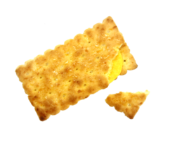 whole wheat sandwich cracker with cream and broken crushed on transparent background , top view png file