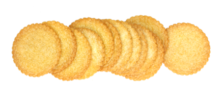 a row of round cracker isolated on transparent background png file