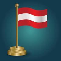 Austria national flag on golden pole on gradation isolated dark background. table flag, vector illustration