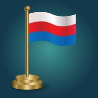 Russia national flag on golden pole on gradation isolated dark background. table flag, vector illustration