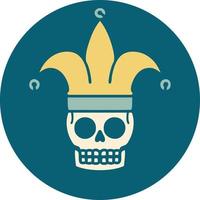 icono de estilo de tatuaje de un bufón de calavera vector