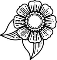 black line tattoo of a flower vector