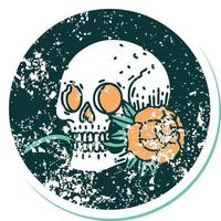 distressed sticker tattoo style icon of a skull and rose vector