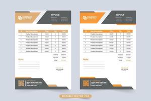 Simple business product purchase voucher with orange color shade. Payment agreement and invoice billing paper vector for corporate business. Purchase cash receipt and payment agreement record paper.