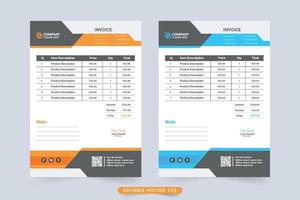 Print ready business invoice decoration with abstract shapes. Modern Invoice and voucher element design with orange and blue colors. Professional corporate invoice and cash receipt vector. vector