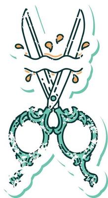distressed sticker tattoo style icon of barber scissors