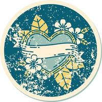 distressed sticker tattoo style icon of a heart and banner vector