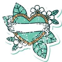 distressed sticker tattoo style icon of a heart and banner vector