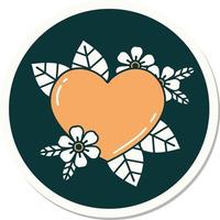 tattoo style sticker of a botanical heart vector