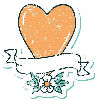 distressed sticker tattoo style icon of a heart and banner