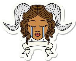 crying tiefling with scroll banner sticker vector