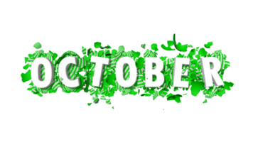 texto 3d de cor verde de outubro caindo em ovos quebrados de páscoa, renderização em 3d de nome de meses png