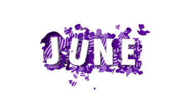 June Purple Color 3D Text Falling on Easters Broken Eggs, Months Name 3D Rendering png