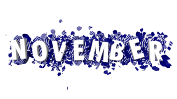 noviembre color azul oscuro texto 3d que cae sobre huevos rotos de pascua, meses nombre representación 3d png