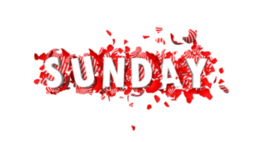 Sunday Red Color 3D Text Falling on Broken Easter Eggs, 3D Rendering png