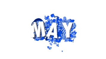 May Blue Color 3D Text Falling on Easters Broken Eggs, Months Name 3D Rendering png