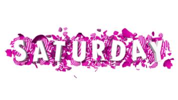 Saturday Pink Color 3D Text Falling on Broken Easter Eggs, 3D Rendering png