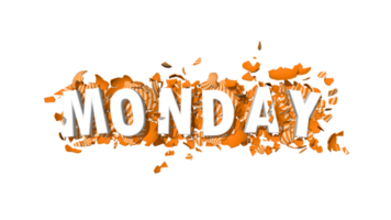 Monday Orange Color  3D Text Falling on Broken Easter Eggs, 3D Rendering png