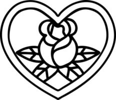 black line tattoo of a heart and flowers vector