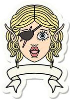 elf rogue character face with banner sticker vector