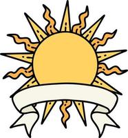 tattoo with banner of a sun vector