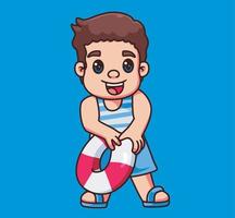 playing lifebuoy at summer. Isolated cartoon person illustration. Flat Style Sticker element vector