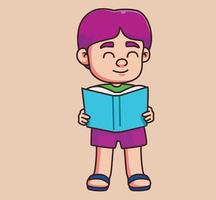 children reading a book. cartoon illustration isolated vector