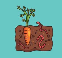 lombriz de tierra con dibujos animados de vegetales vector