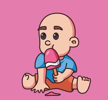 bebé comiendo un helado. ilustración de persona de dibujos animados aislado. vector de elemento de etiqueta de estilo plano