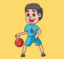 little boy playing basket cartoon illustration vector