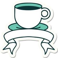 tattoo sticker with banner of a cup of coffee vector